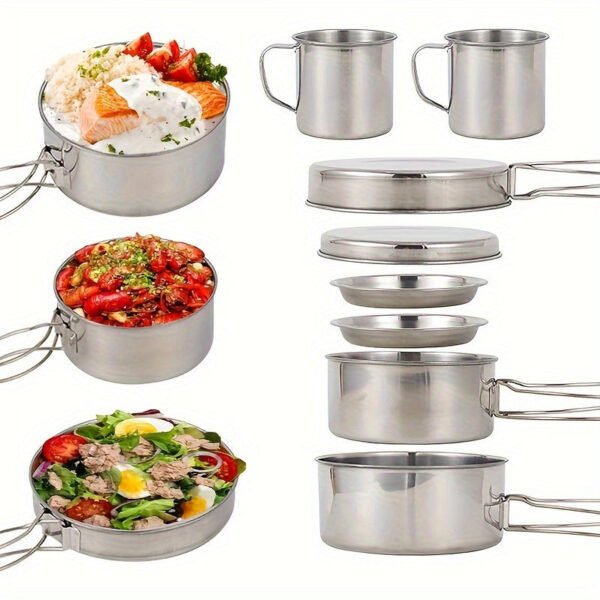 Set Cocina Camping Acero Inoxidable 8 Piezas