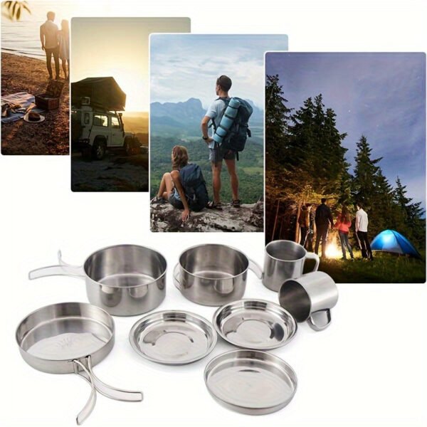 Set Cocina Camping Acero Inoxidable 8 Piezas