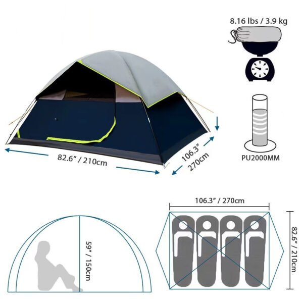 Tienda Camping 4 Personas Darkroom Negra